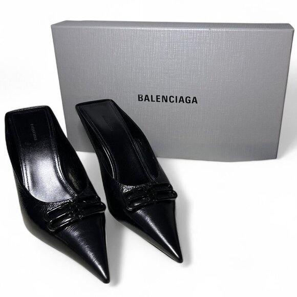 Balenciaga Women's Black Square Knife BB Mule Size 38 NEW IN BOX - Picture 1 of 16
